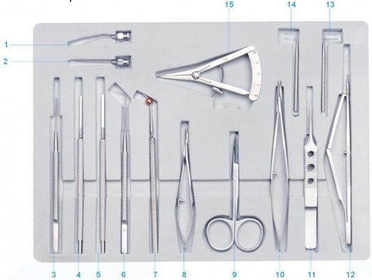 緑内障のMicrosurgery （コードNo.59005）のために置かれるSYX15器械